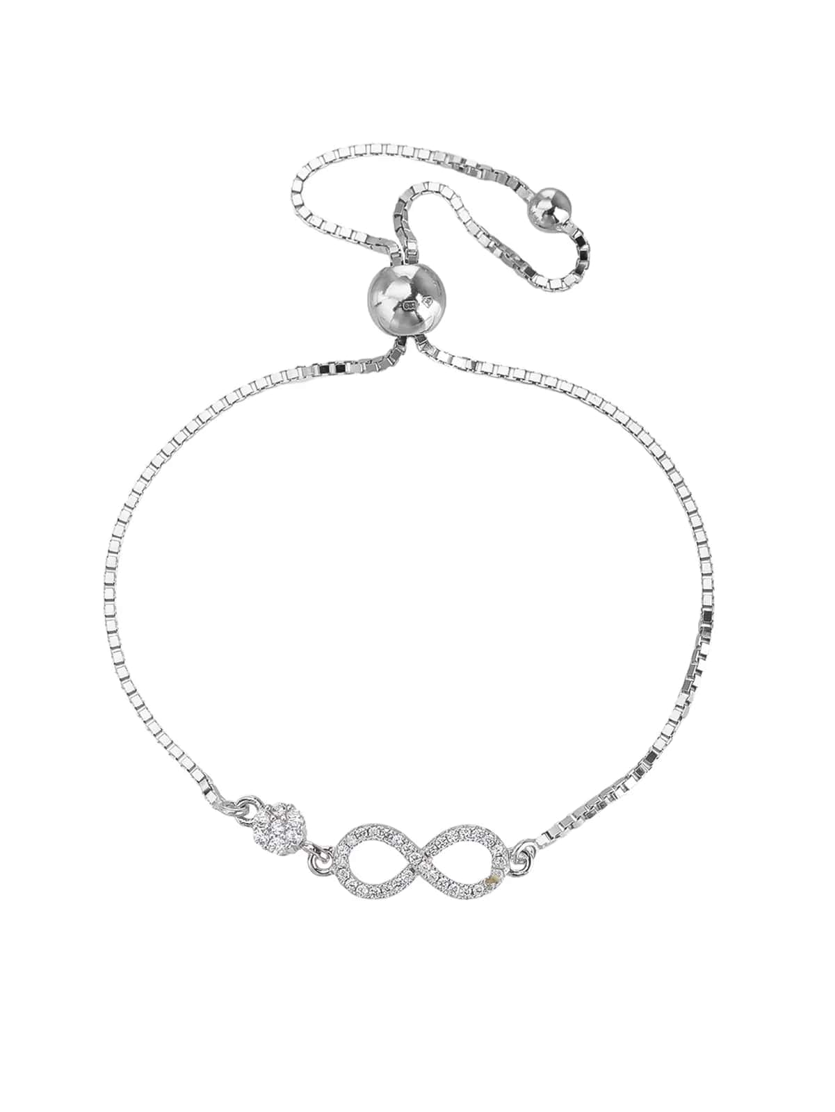 Pulsera ajustable de plata de ley 925 con símbolo infinito, con baño de rodio