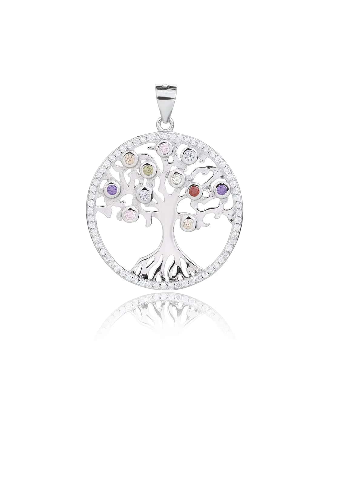 Colgante de plata con árbol de la vida y piedras de colores