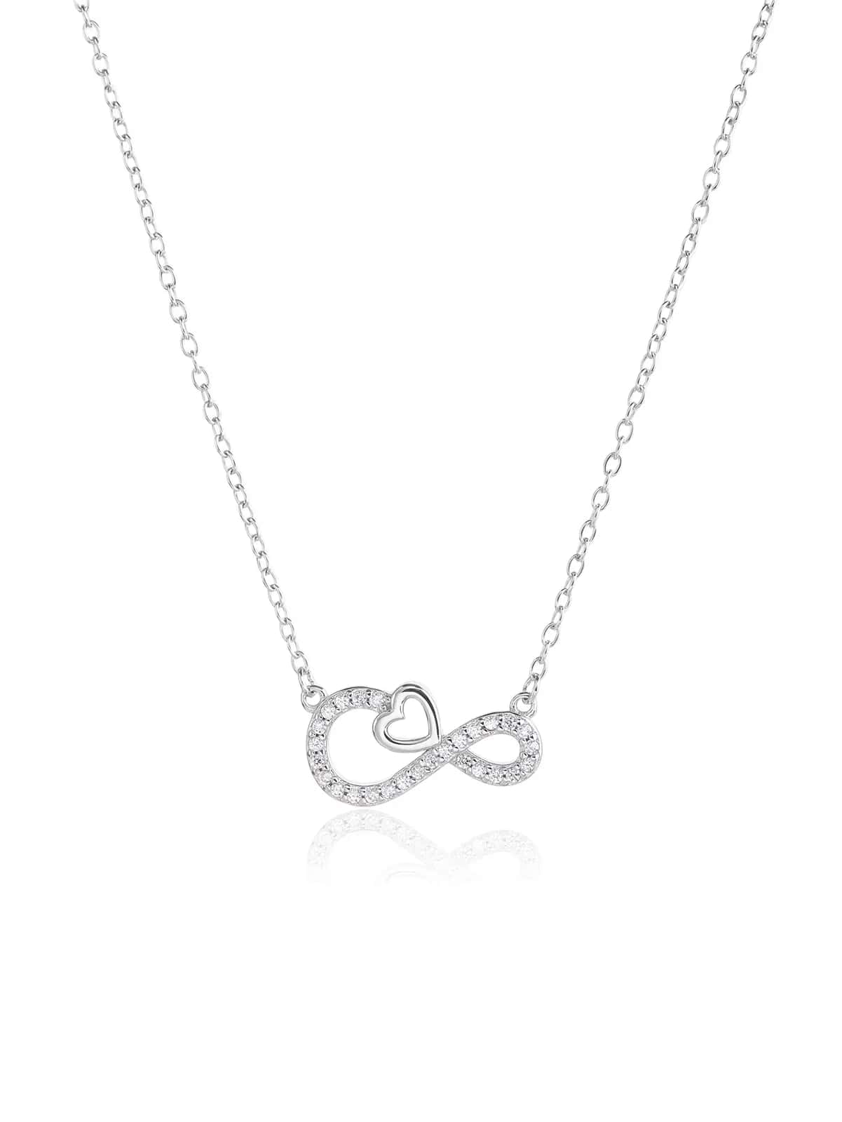 Collar de plata con motivo infinito y corazón, con circonitas y baño de rodio