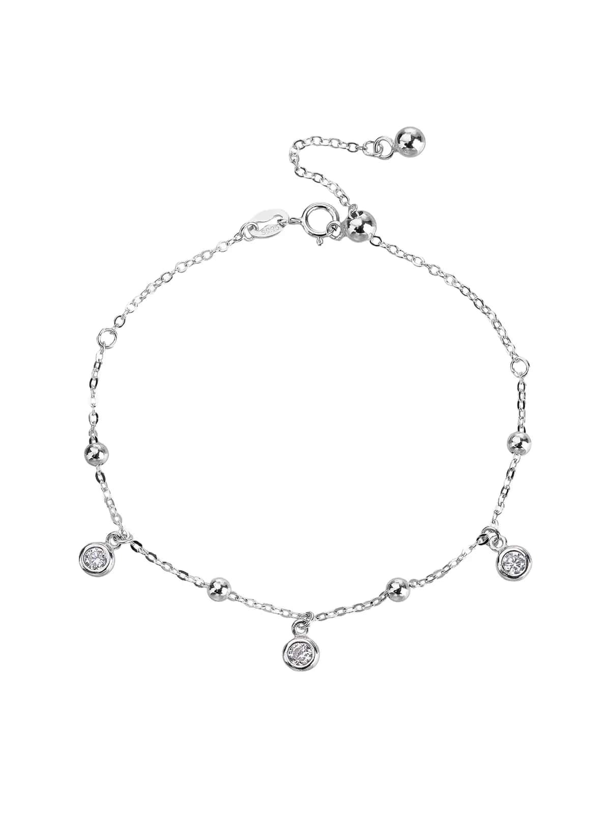 Pulsera de plata de ley 925 con charms de circonitas, con baño de rodio