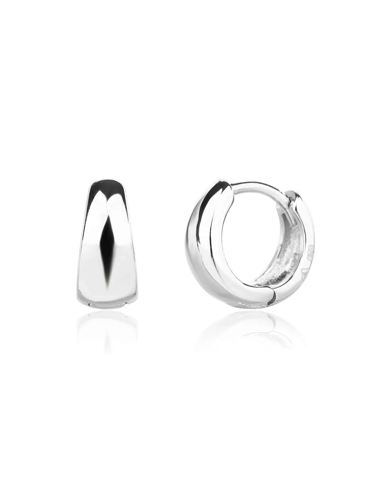 Pendientes de aro macizos, abombados y brillantes, plata de ley 925 con baño de rodio (0,9 × 0,4 cm)