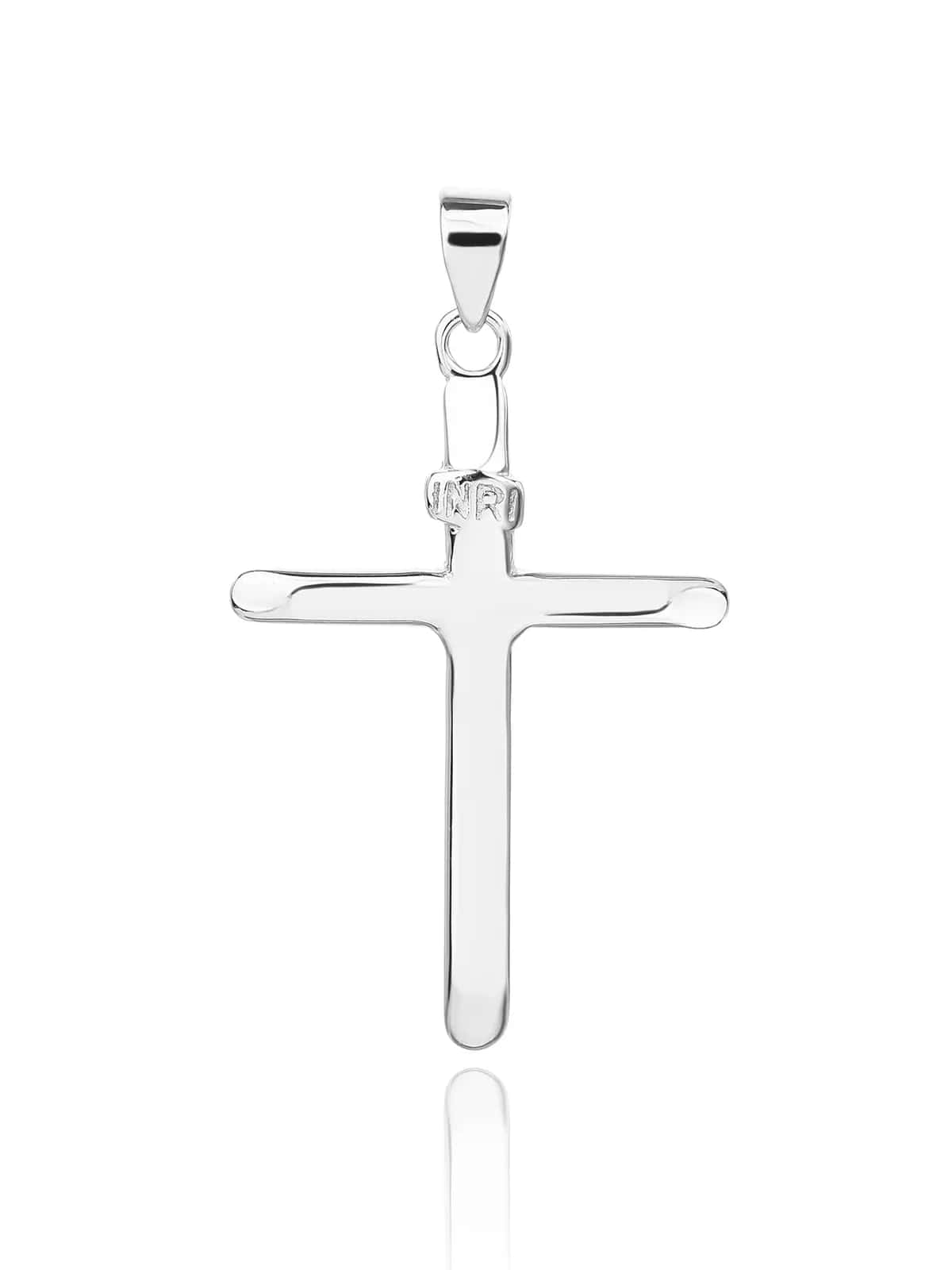 Pandantiv cruce cu inscripția „INRI”, placat cu rodiu