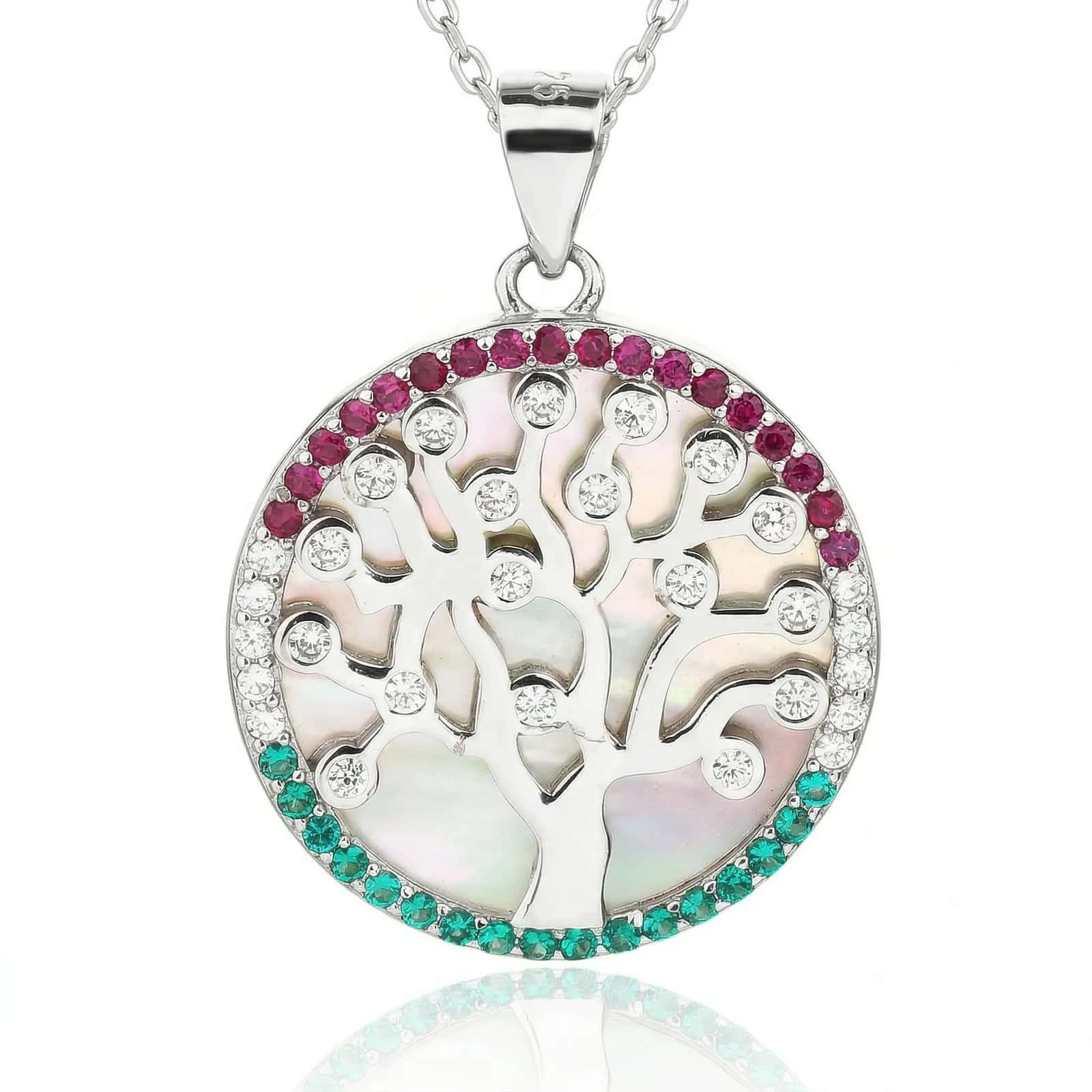 Colgante Nemzeti Fény árbol de la vida tricolor con cadena, plata de ley 925 con baño de rodio