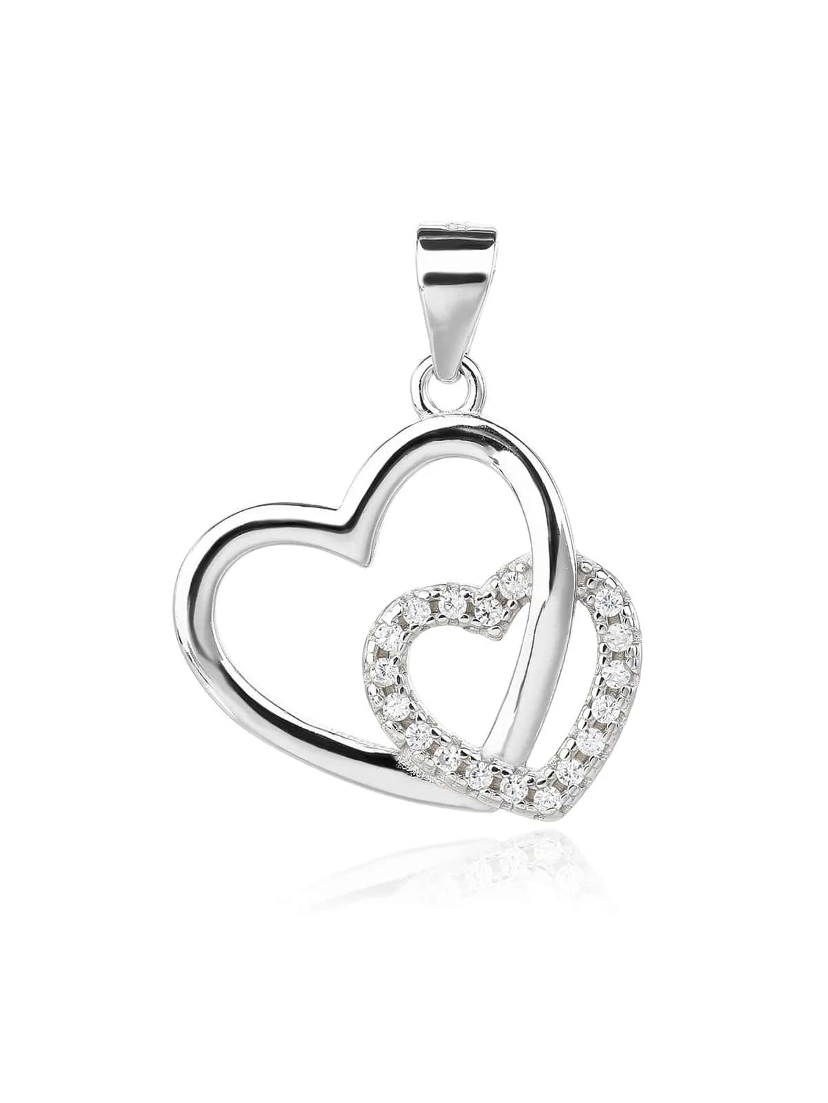 Double-heart pendant with zirconia stones, AG 925 rhodium-plated silver