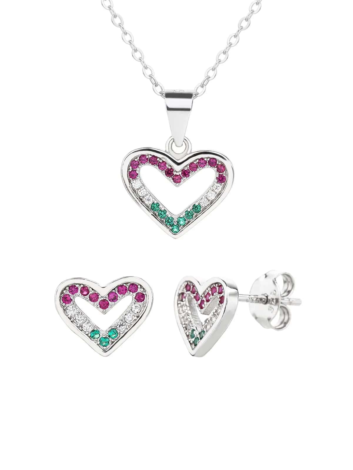 Conjunto Nemzeti Fény tricolor clásico de colgante y pendientes corazón