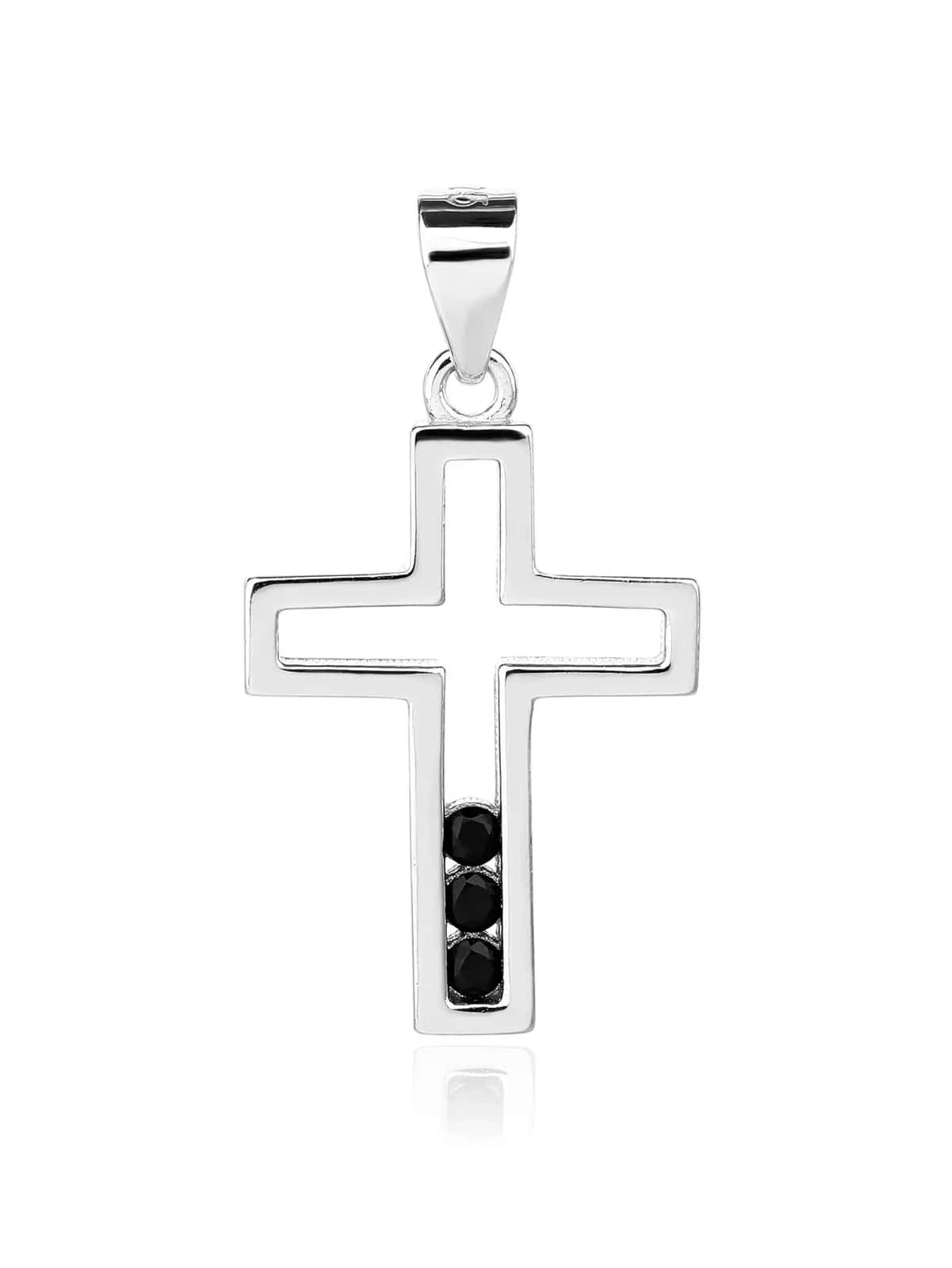 Colgante cruz con circonitas negras, plata de ley 925 con baño de rodio