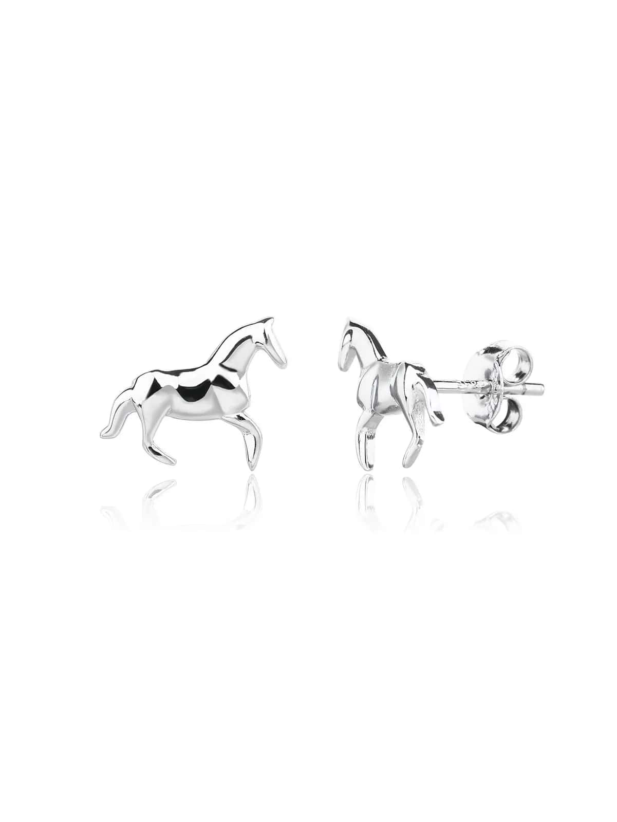 Pendientes de botón de plata con figura de caballo