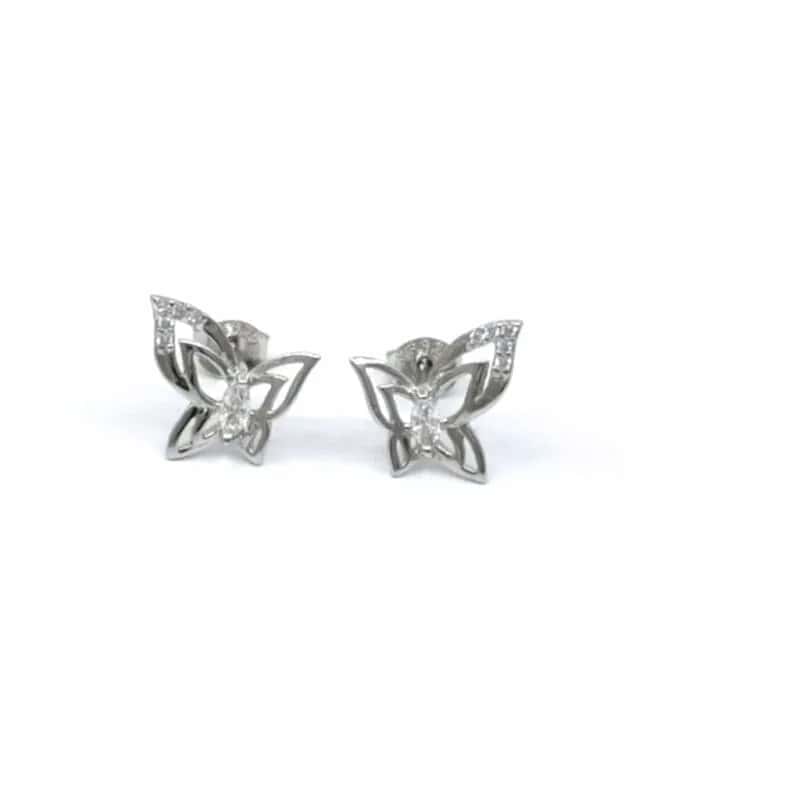 Pendientes de mariposa de plata con piedras blancas