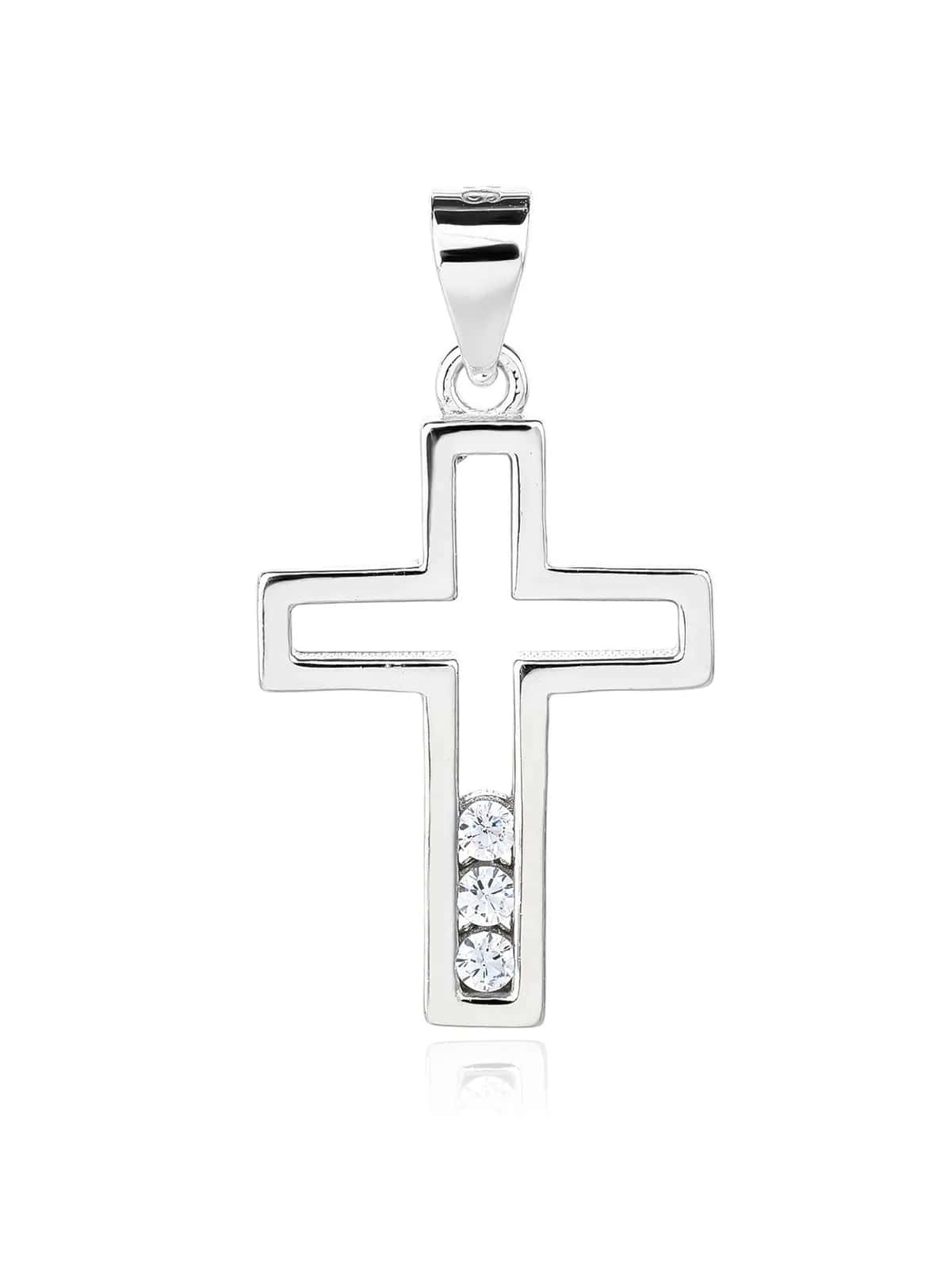 Colgante cruz con circonitas blancas, plata de ley 925 con baño de rodio
