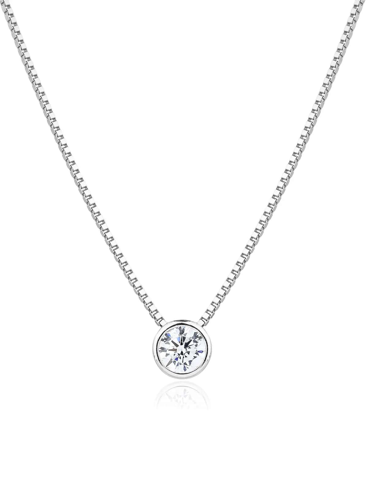Collar con circonita en engaste redondo, plata de ley 925 con baño de rodio (45+4 cm)