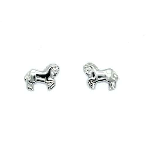 Pendientes de botón de plata en forma de caballo
