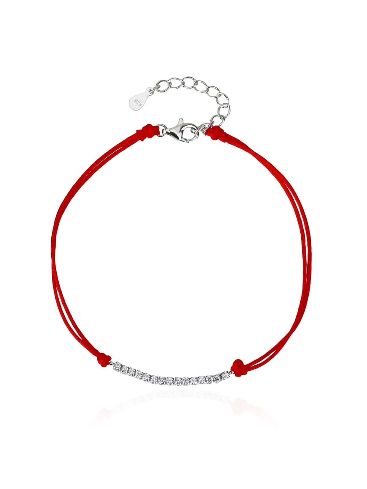 Red-threaded protective bracelet with zirconia stones, AG 925 rhodium-plated silver (17 + 4 cm)