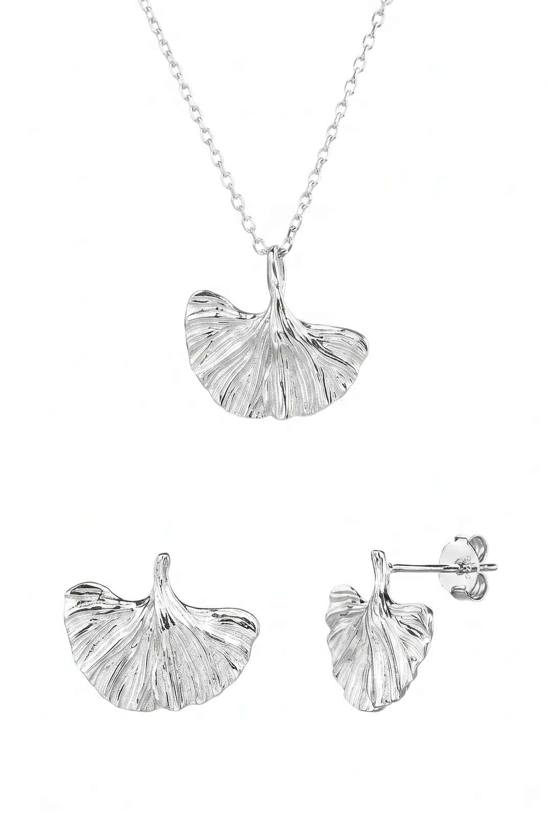 Conjunto de joyas de plata de ley 925 con hoja de ginkgo, con baño de rodio