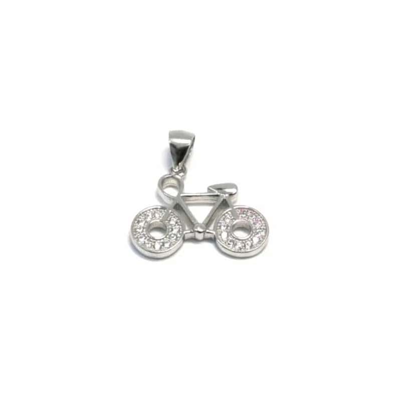 Colgante de bicicleta de plata con piedras