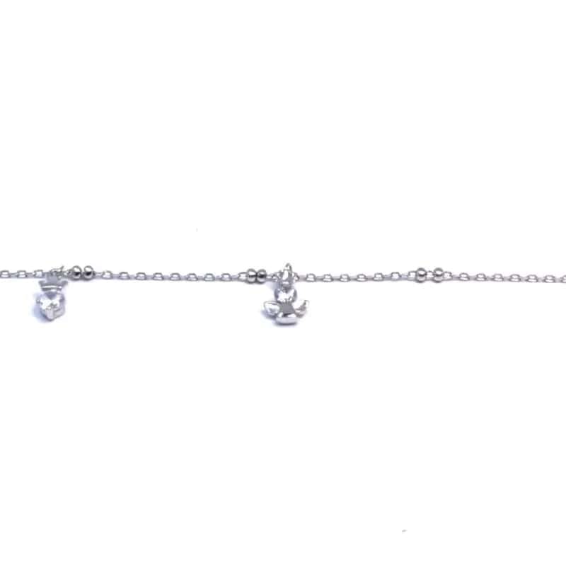 Pulsera de plata con angelito colgante y piedras blancas