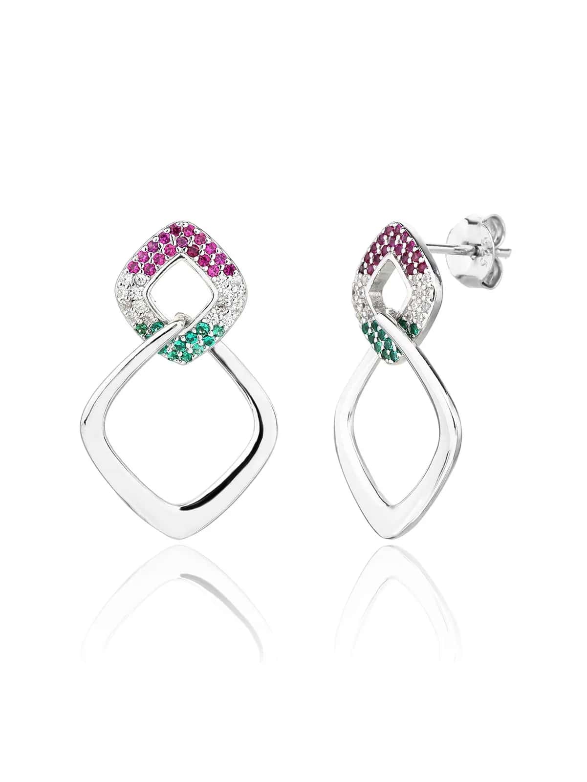 Pendientes Nemzeti Fény geométricos tricolores, plata de ley 925 con baño de rodio