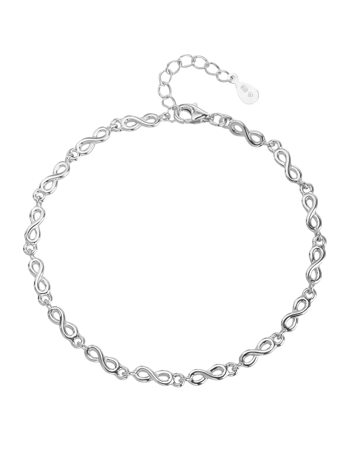 Pulsera de plata de ley 925 con motivo infinito, con baño de rodio (minimalista)