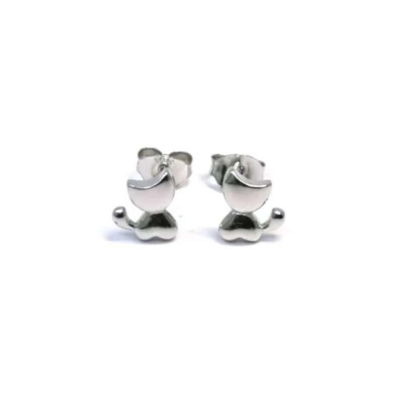 Pendientes de botón de plata con gatito